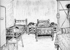 l`atelier du pouzadoux auvergne croquis dessin crayon fusain lit dortoir chambre 